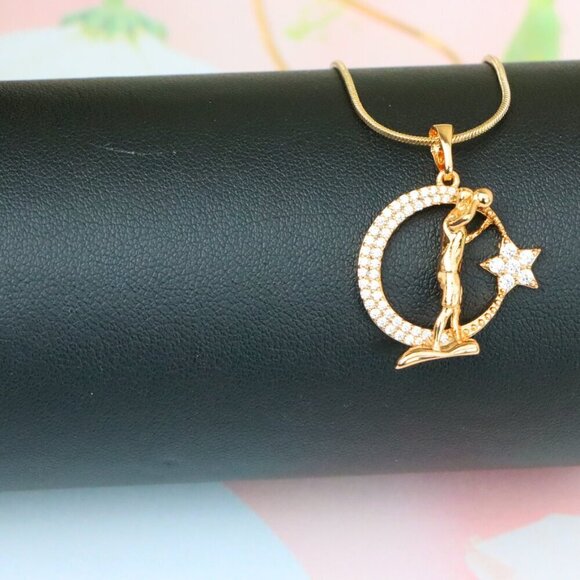 "Basketball Player Moon Star Rose Gold Pendant for Men & Women, XPPT1281 - Picture 3 of 12